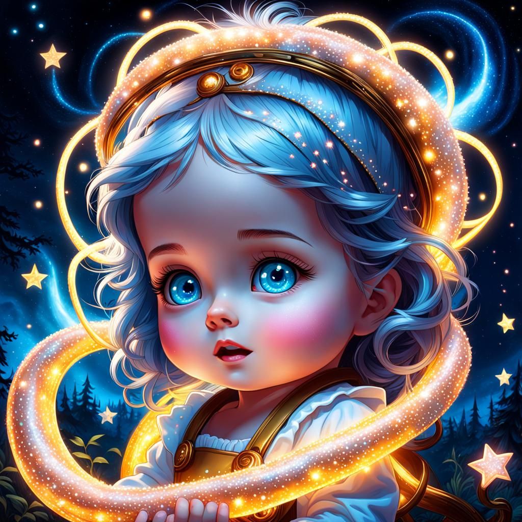 baby alice en bretzels creepy cute, grands yeux rêveur, chev...
