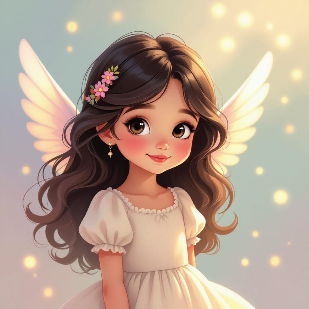Adorable Young Girl in Whimsical Storybook Style
