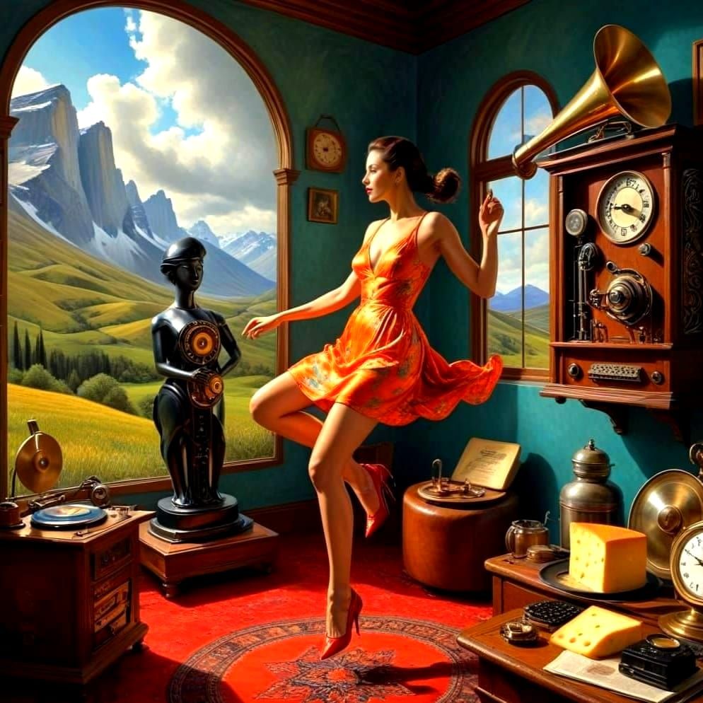 Dynamic Portrait of a Charismatic Woman in Surreal Scene