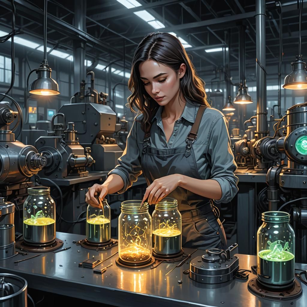 Bioluminescent Factory: Young Woman in Jar