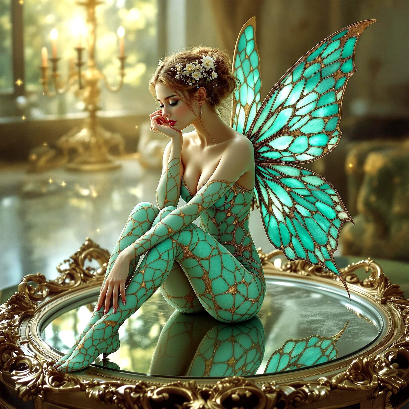 Mirror Fairy,  made of stained glass 💚  by @Sheyma