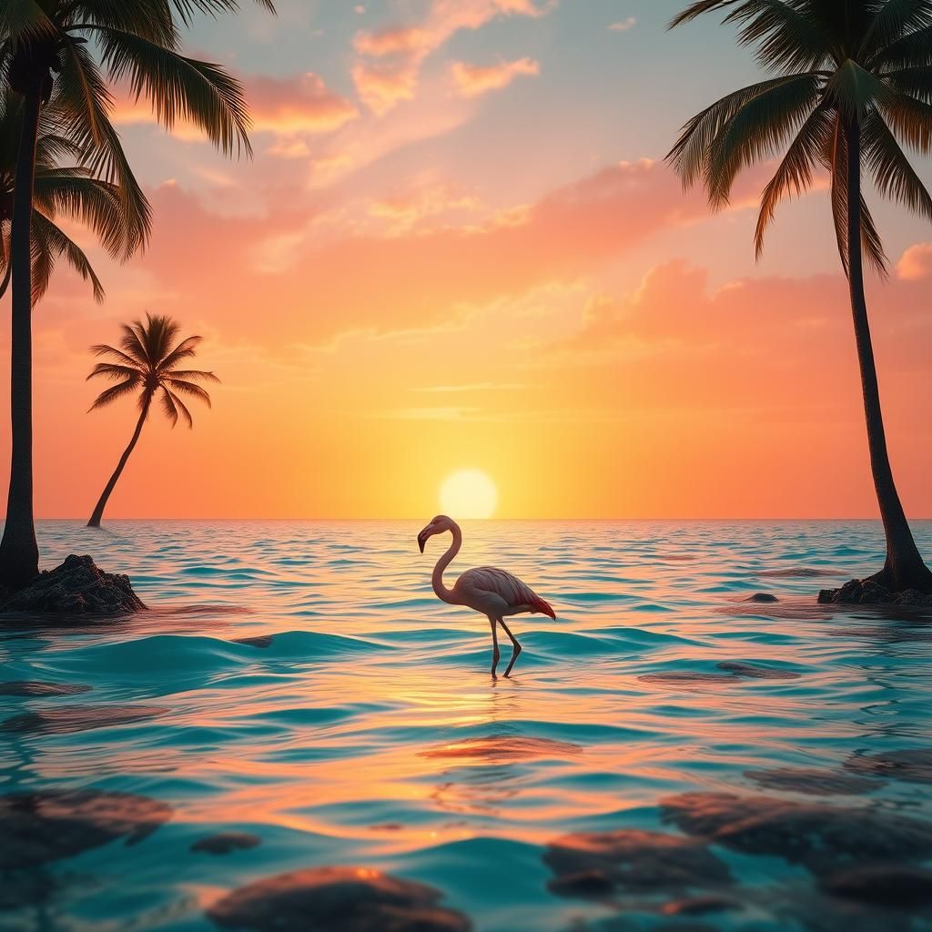 Palm Trees and a flamingo