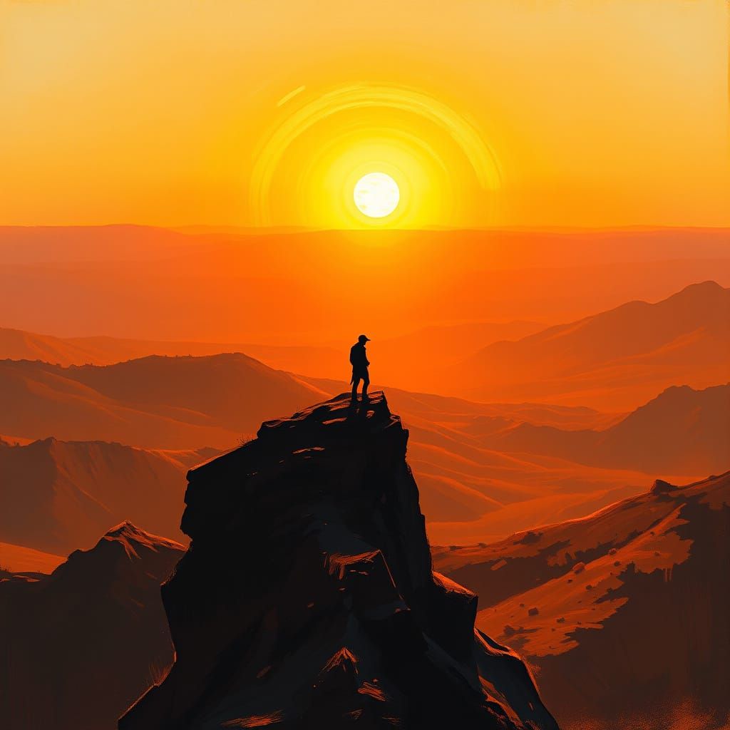Golden Sunset on Rocky Cliff with Dreamy Landscape