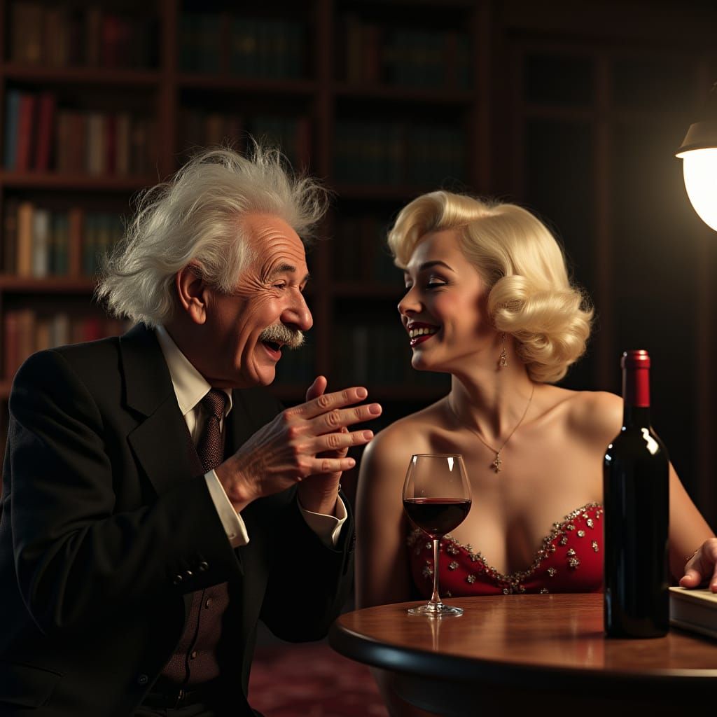 Einstein and Monroe Share Wine in Surreal Photo