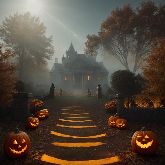children dressed in Halloween costumes with large pumpkin he...