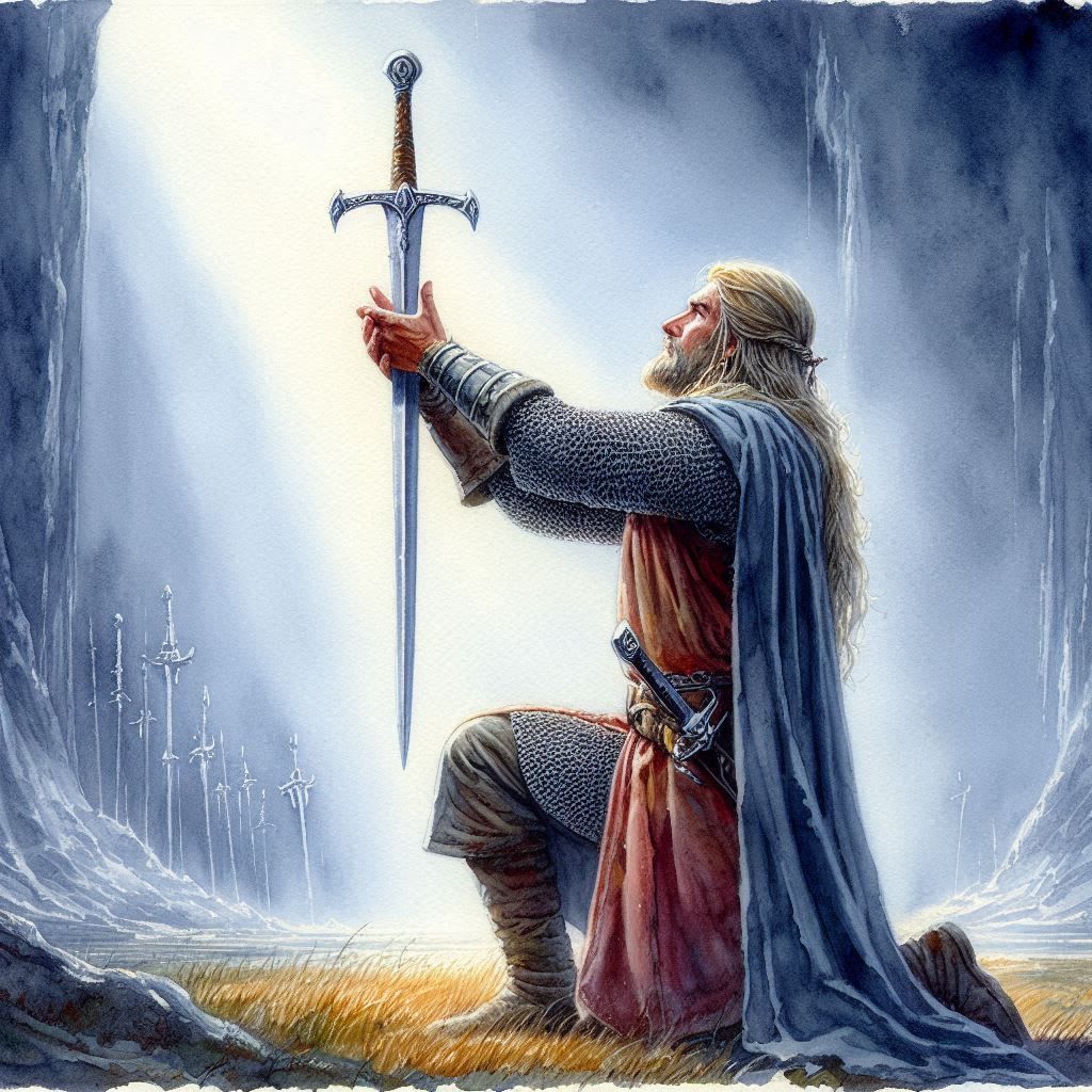Eomer offering his sword to Theoden
