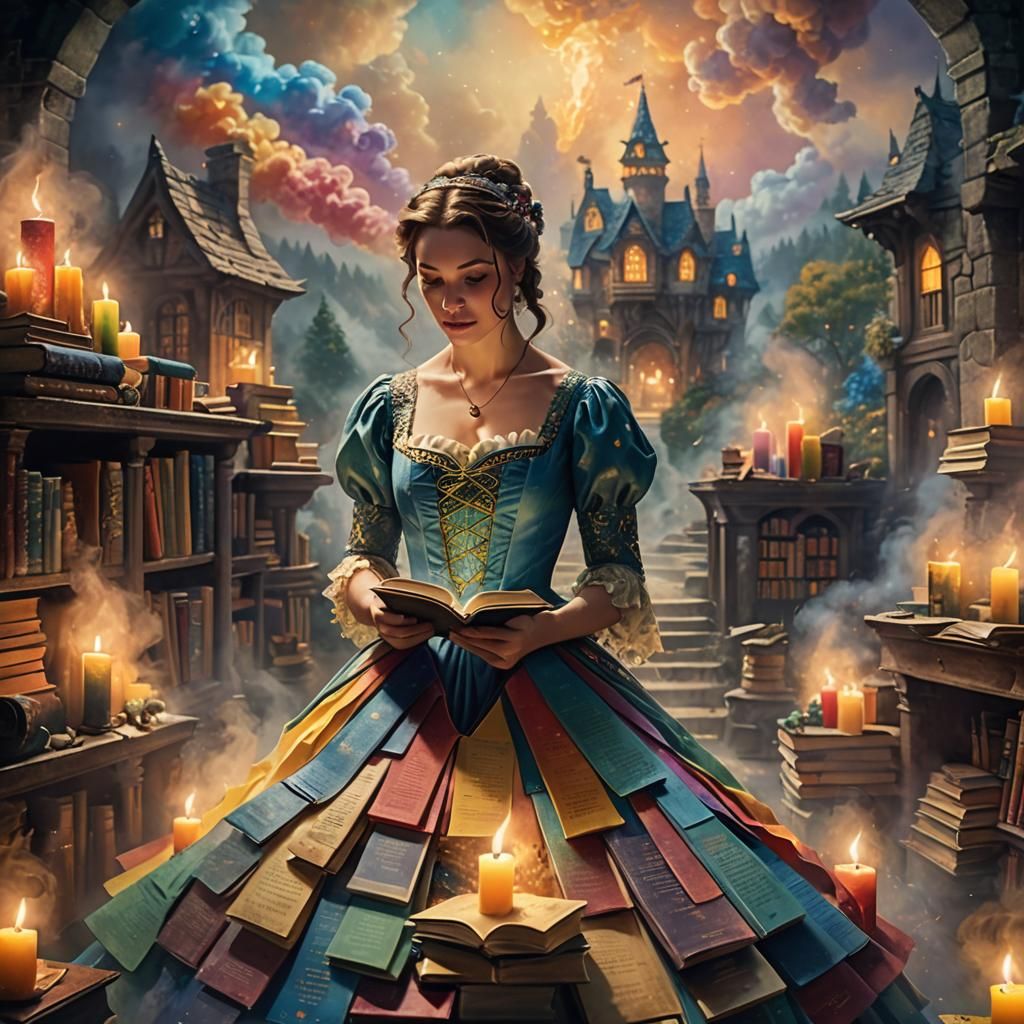 A woman in a dres the top from the dres made from colorful m...