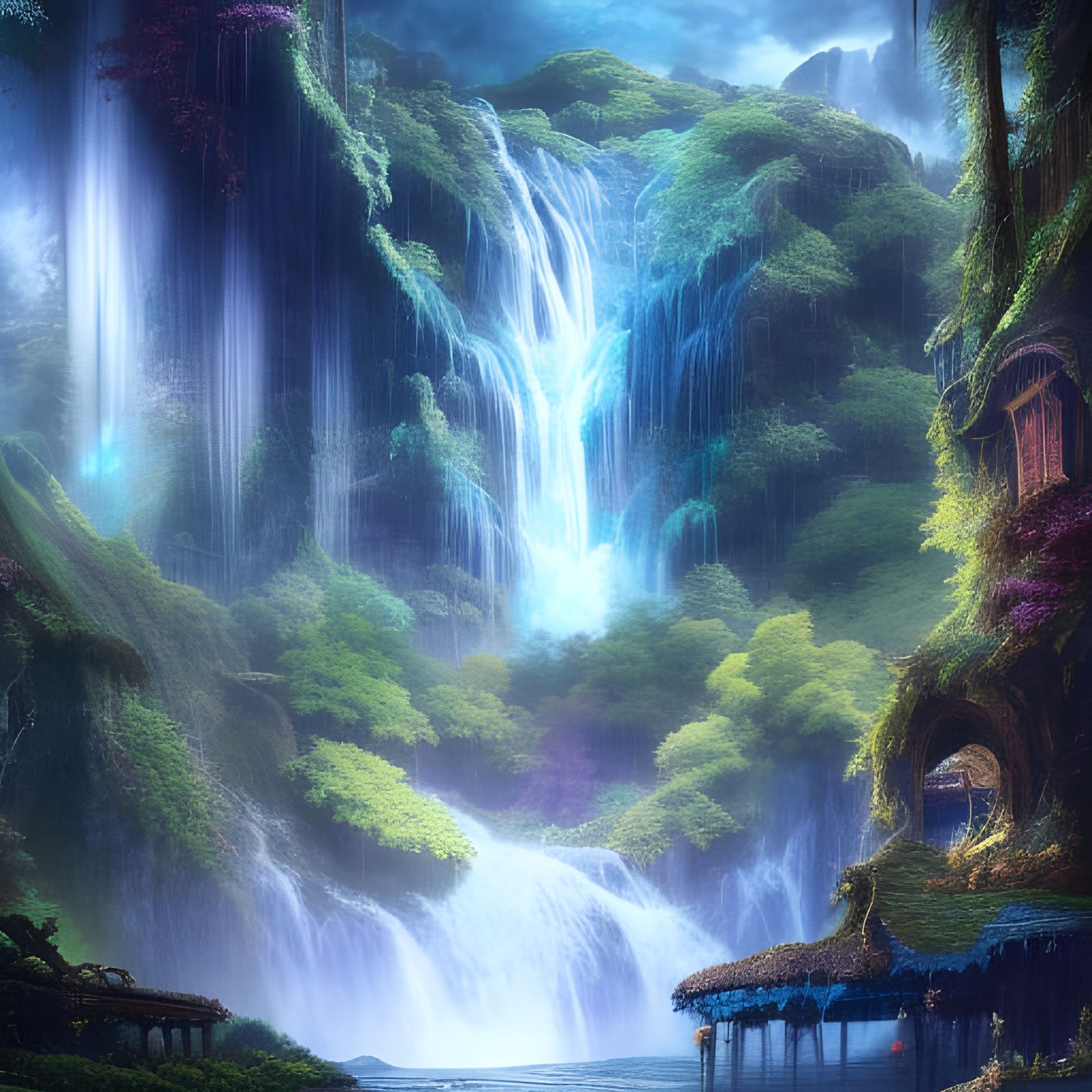 Landscape of a waterfall - AI Generated Artwork - NightCafe Creator