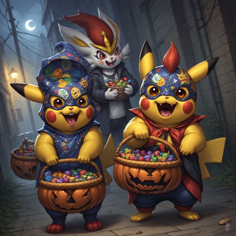 Pikachu and Cinderace trick or treat