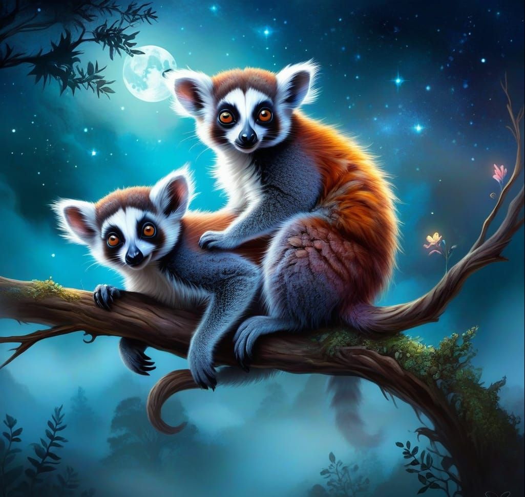 2 Lemurs on a branch embracing each other