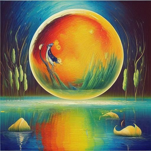 Monkey Fishing for the Moon, Neo-Impressionist Style