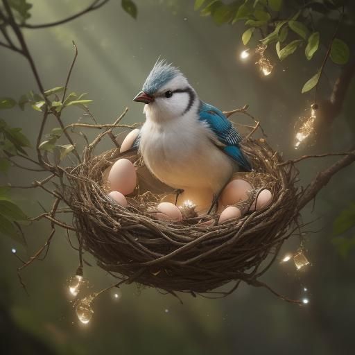 Bird B On Its Nest/bird Rooding Its Eggs/Superb Bird's Nest Nestled In ...