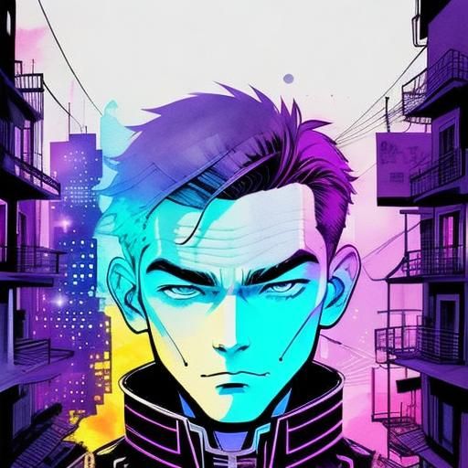 <lora:Vibrant Ink 1:1.0> astral, double exposure of man and city, 2d vector illustration, watercolor and ink