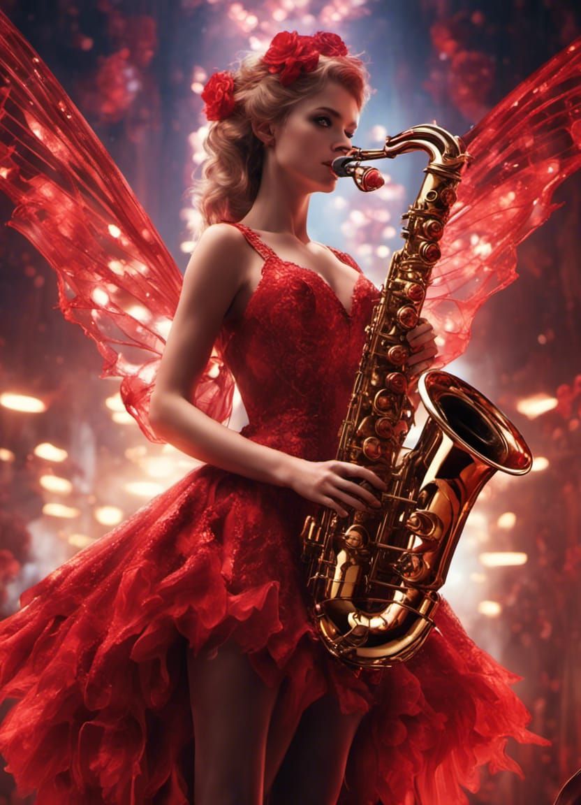 Red fairy playing Saxophon   by @Shintris