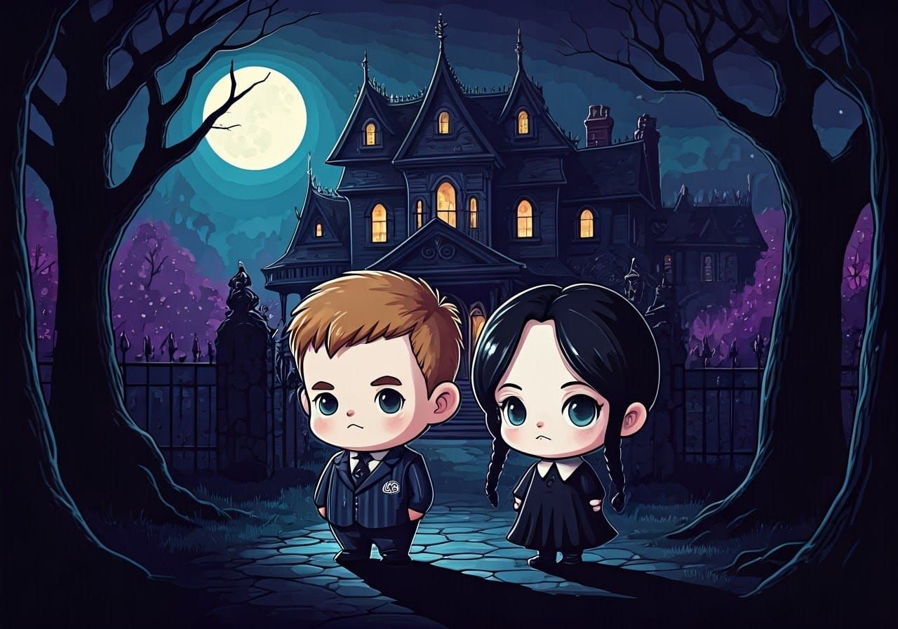 "The Addams family" Pugsley and Wednesday, cute  by @AMofOz