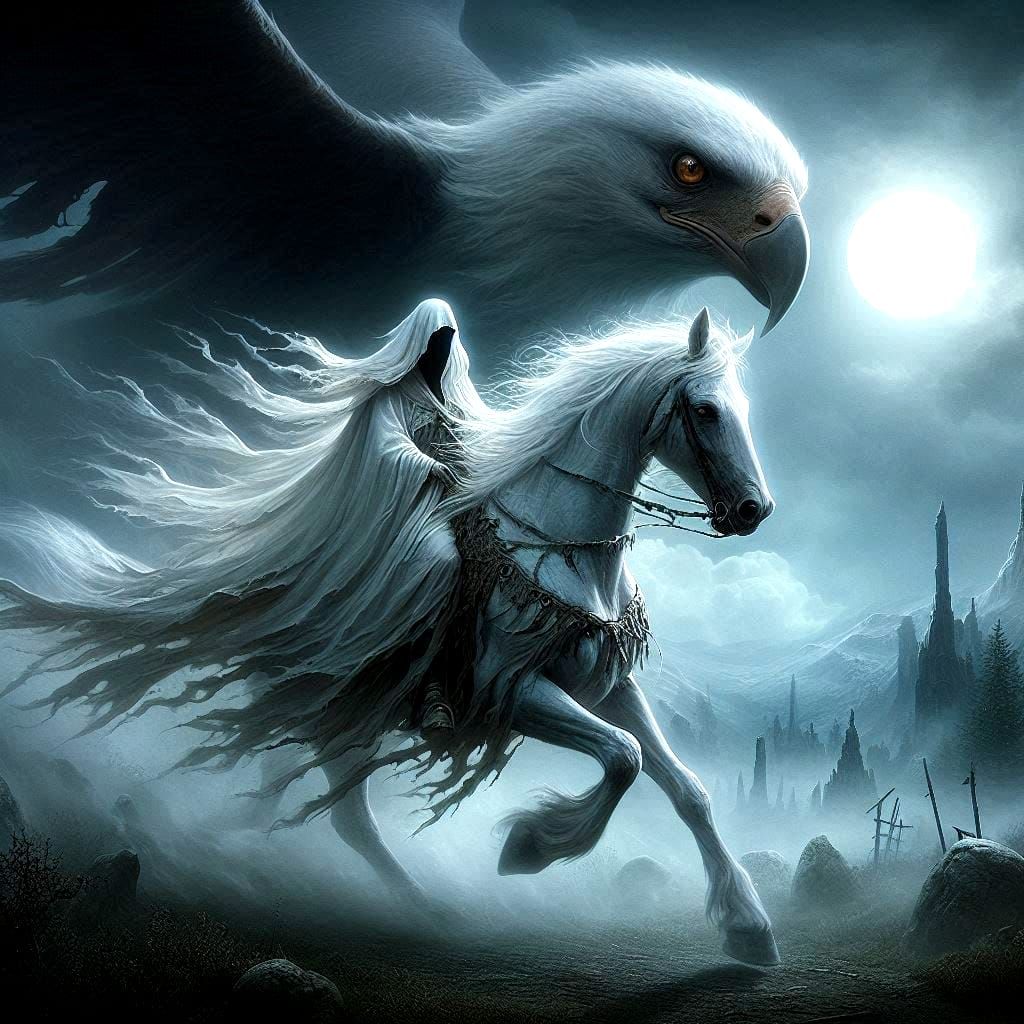 Pale rider, watching eagle