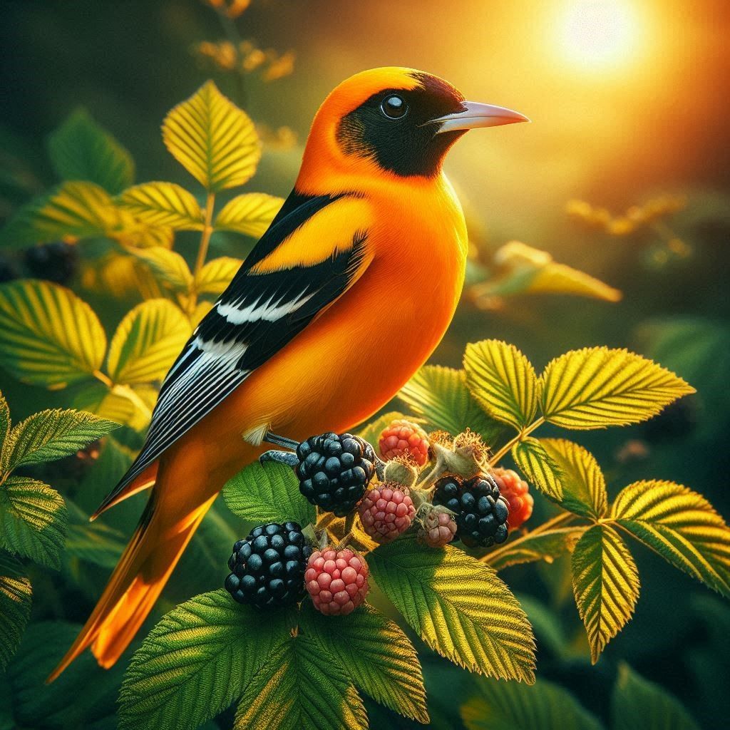 Oriole in Blackberry Bush