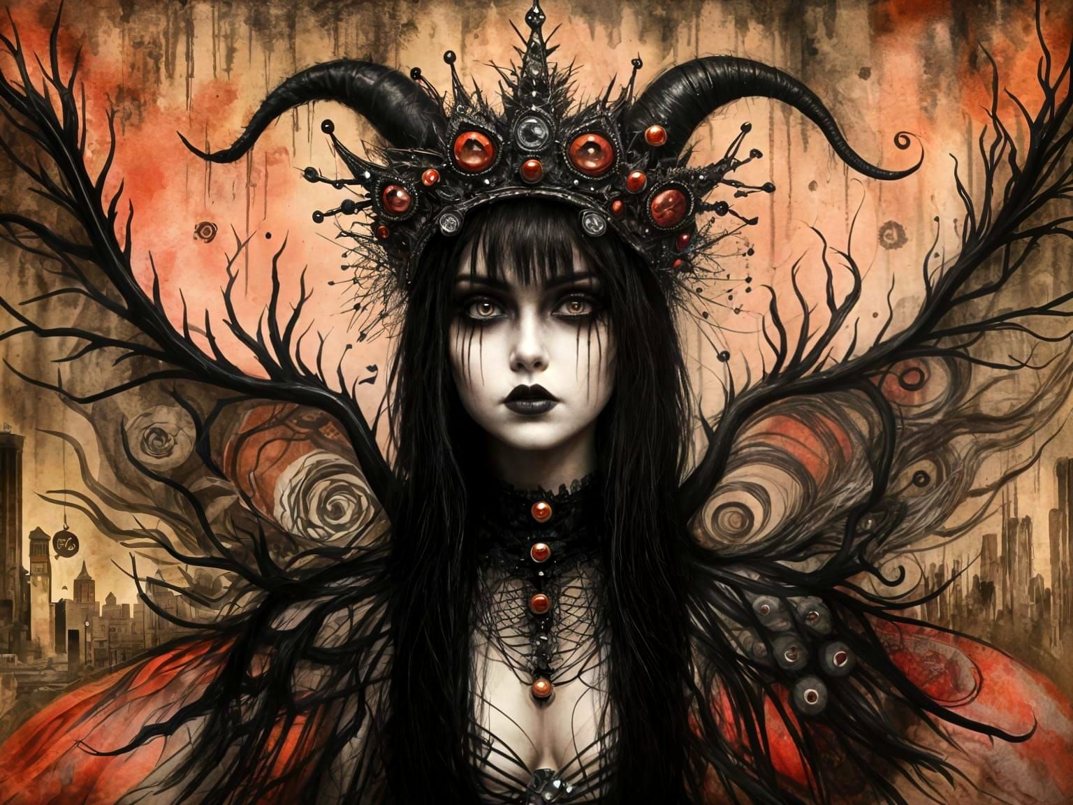 Halloween Queen in Tattered Gown with Crown