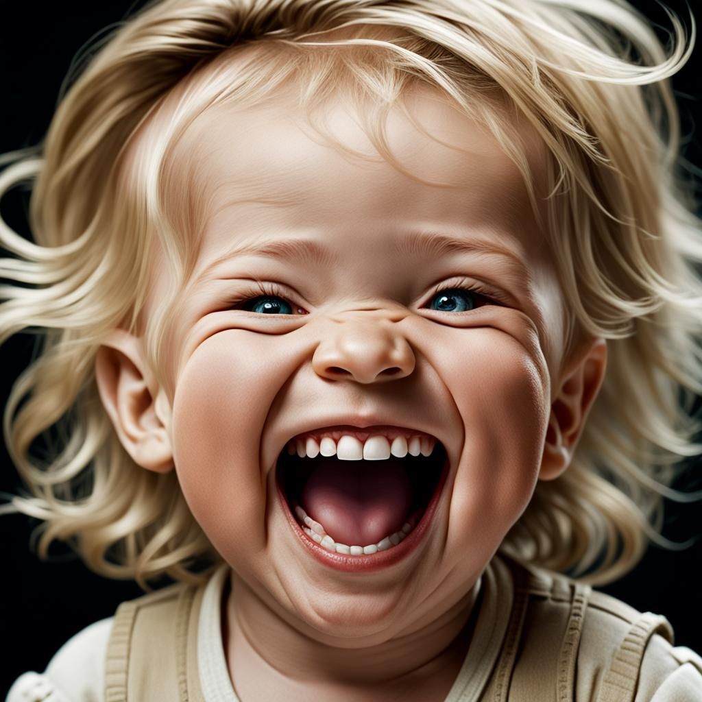 Blond baby laughing hysterically - AI Generated Artwork - NightCafe Creator