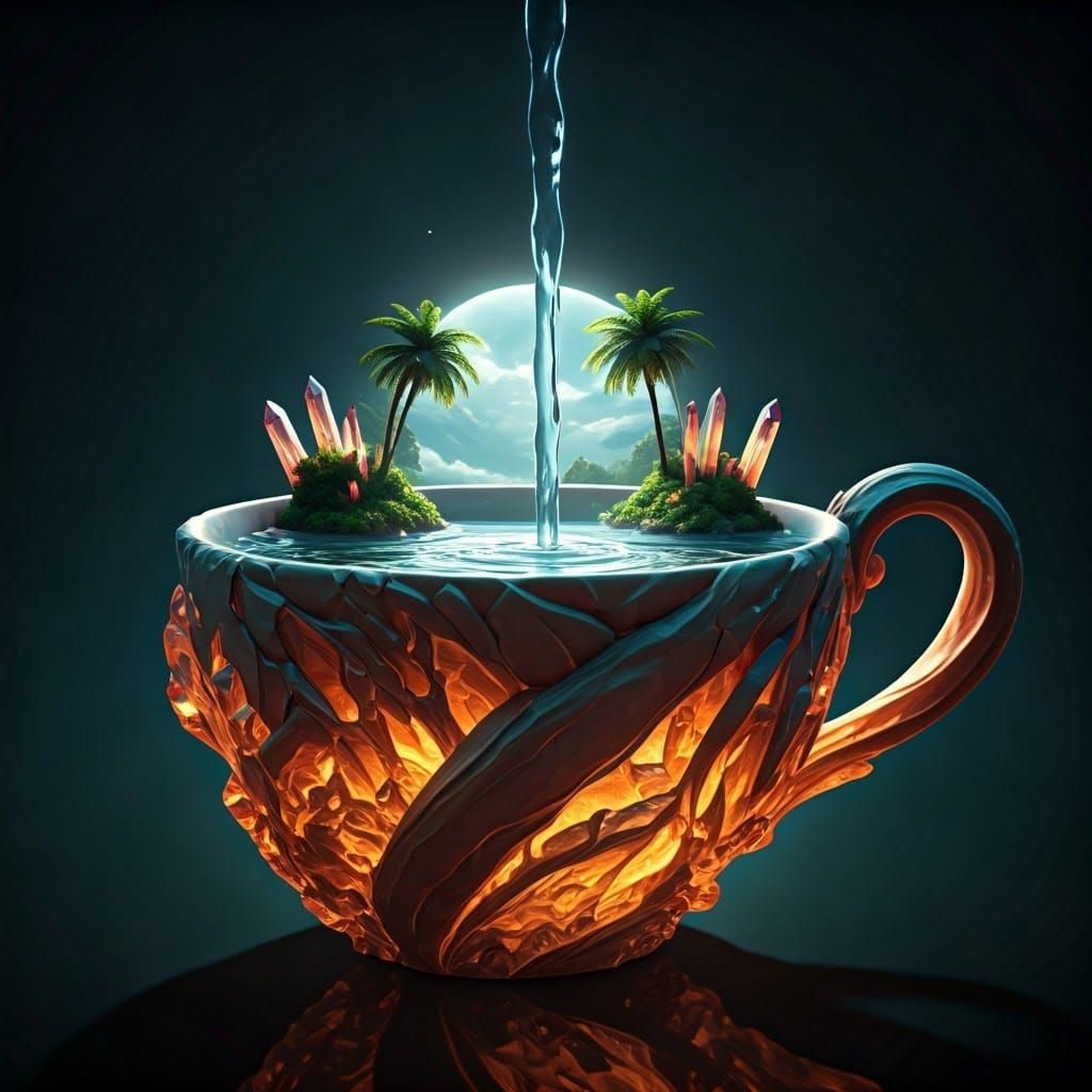 Mystical, Ornate Cup in Soft, Luminous Stone, Unfolding Fant...