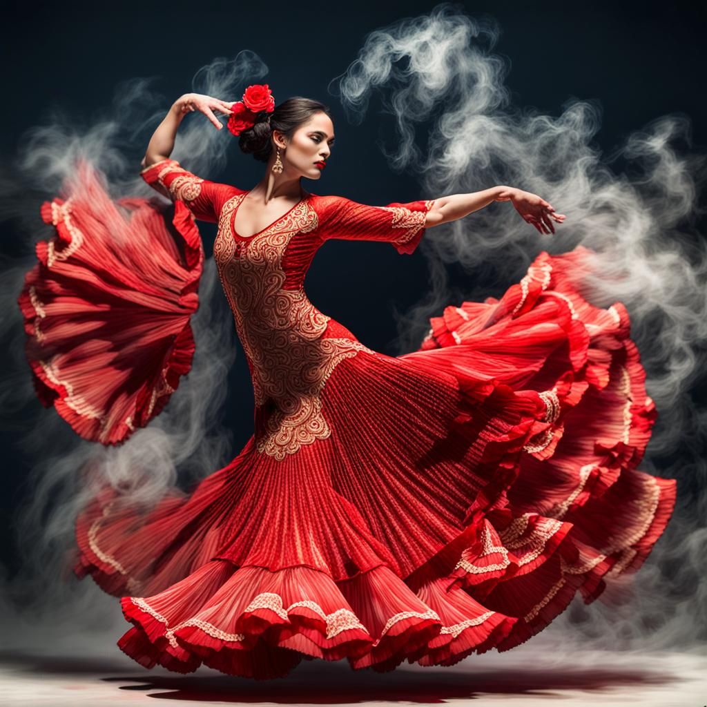 Une danseuse de flamenco, avec une très belle robe en fumée ...
