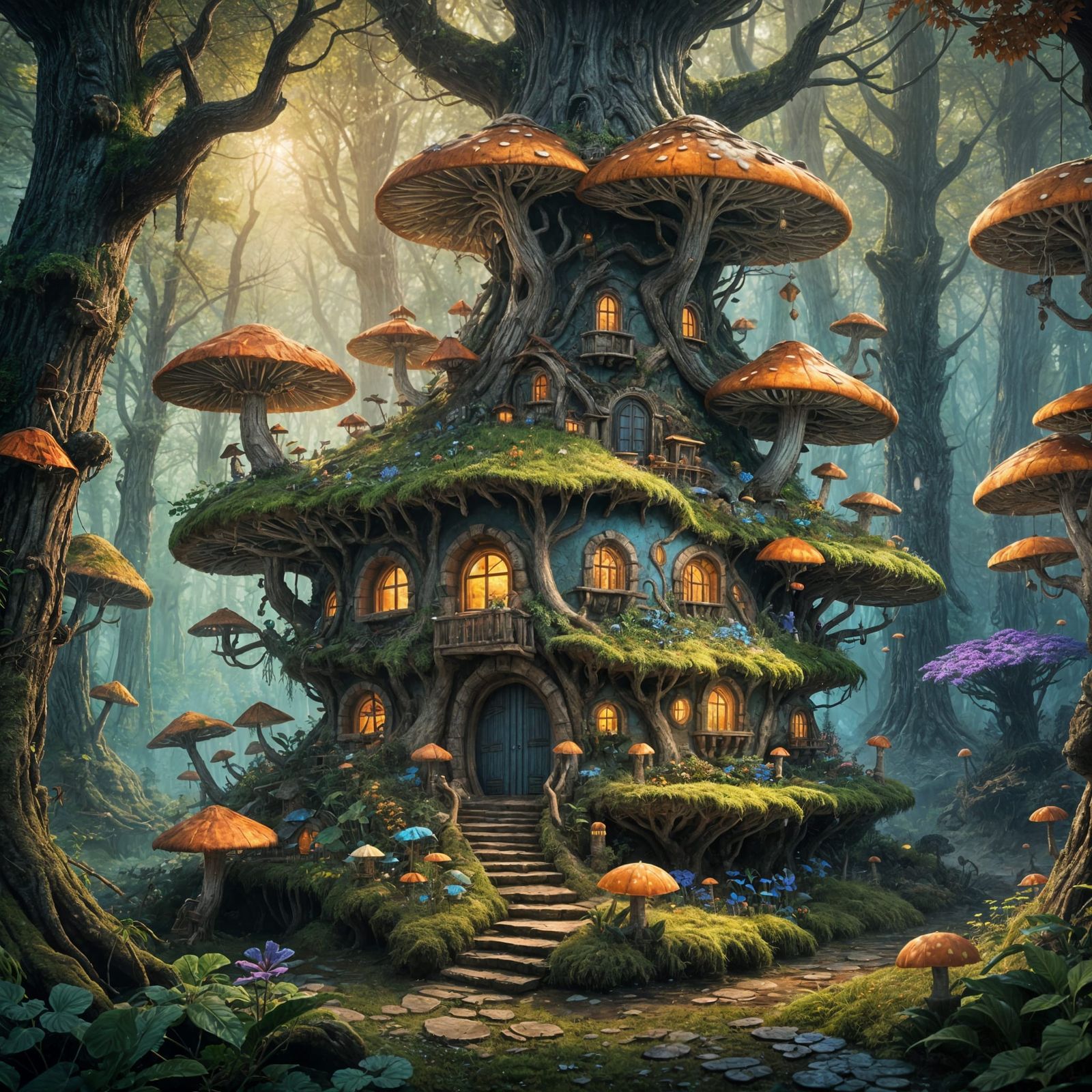 Giant Mushroom House in Forest: Fantasy Concept Art