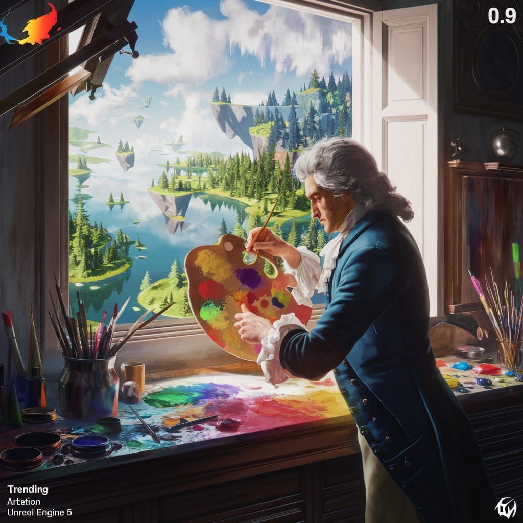 A 18th Century painter mixing pigments in order to create br...