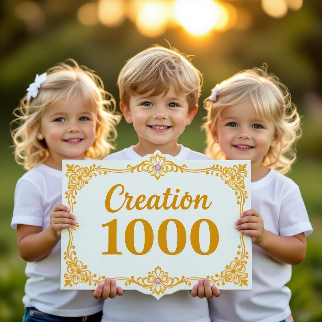 Children Hold Joyful "Creation 1000" Sign