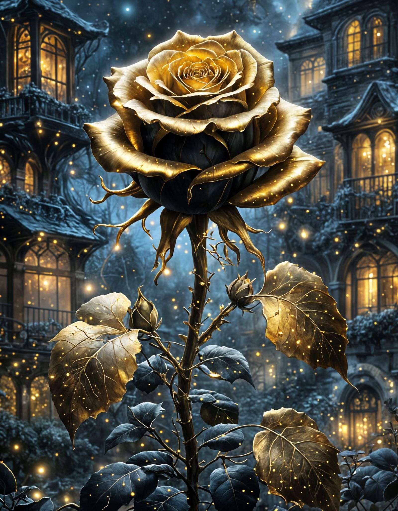 Beautiful Gold and Black Rose with lights  by @Buffy Winters