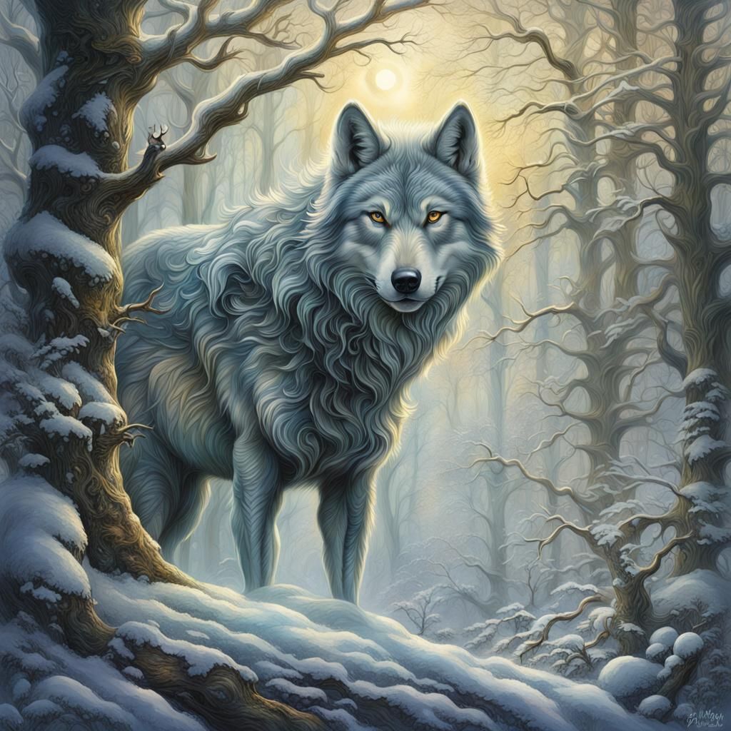 lupo selvaggio in una foresta invernale