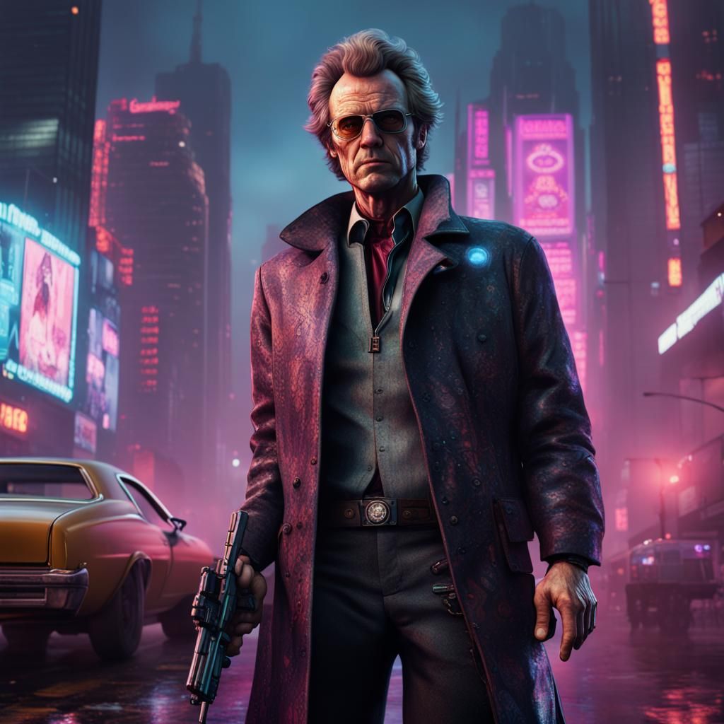 Dirty Harry as cyberpunk character portrait