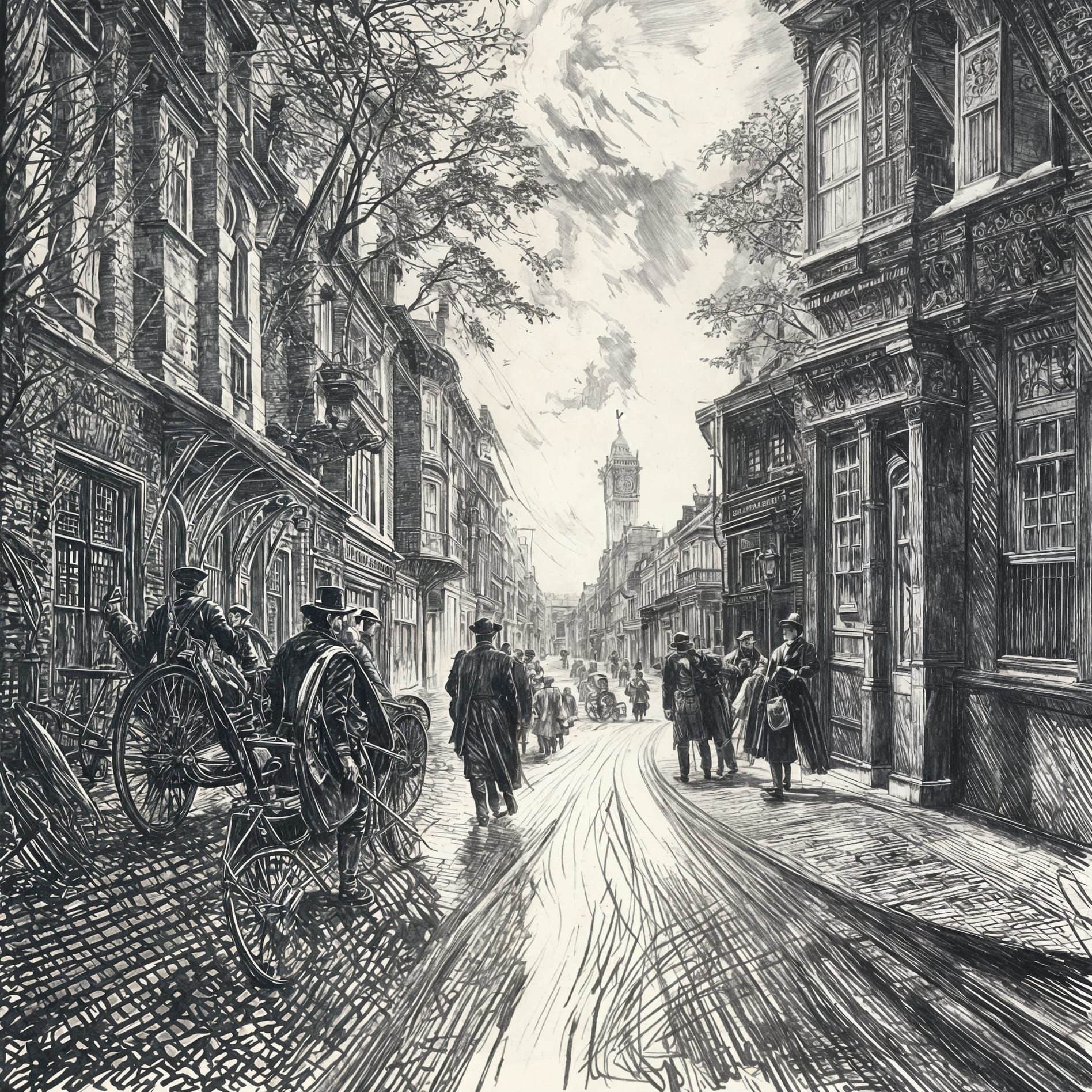 Almost night in victorian London streets, Clement Coll style