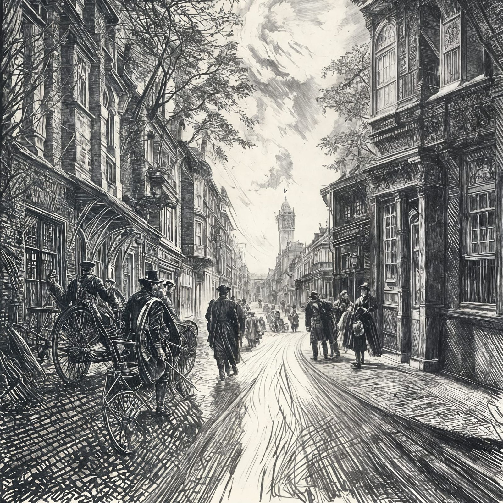 Almost night in victorian London streets, Clement Coll style