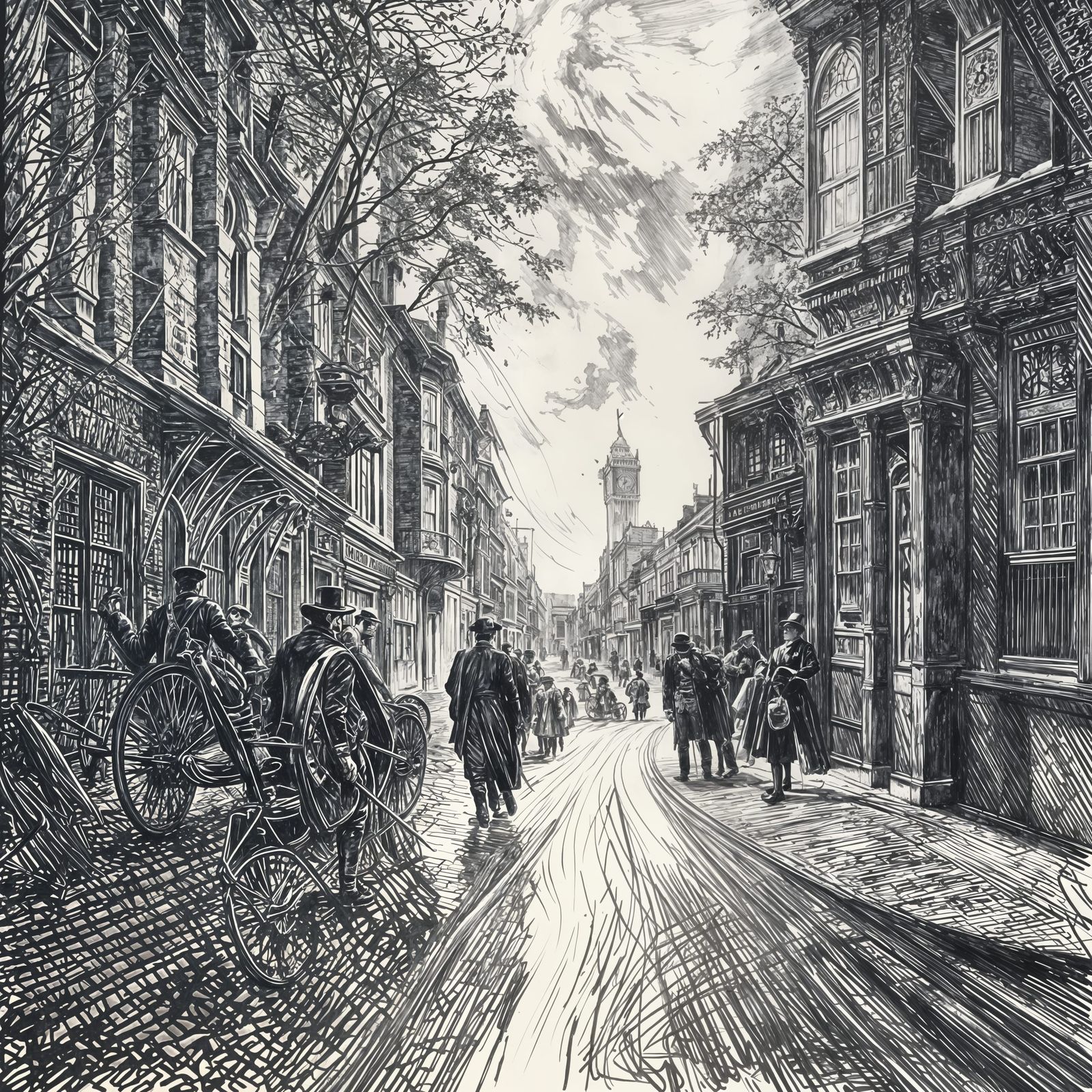 Almost night in victorian London streets, Clement Coll style