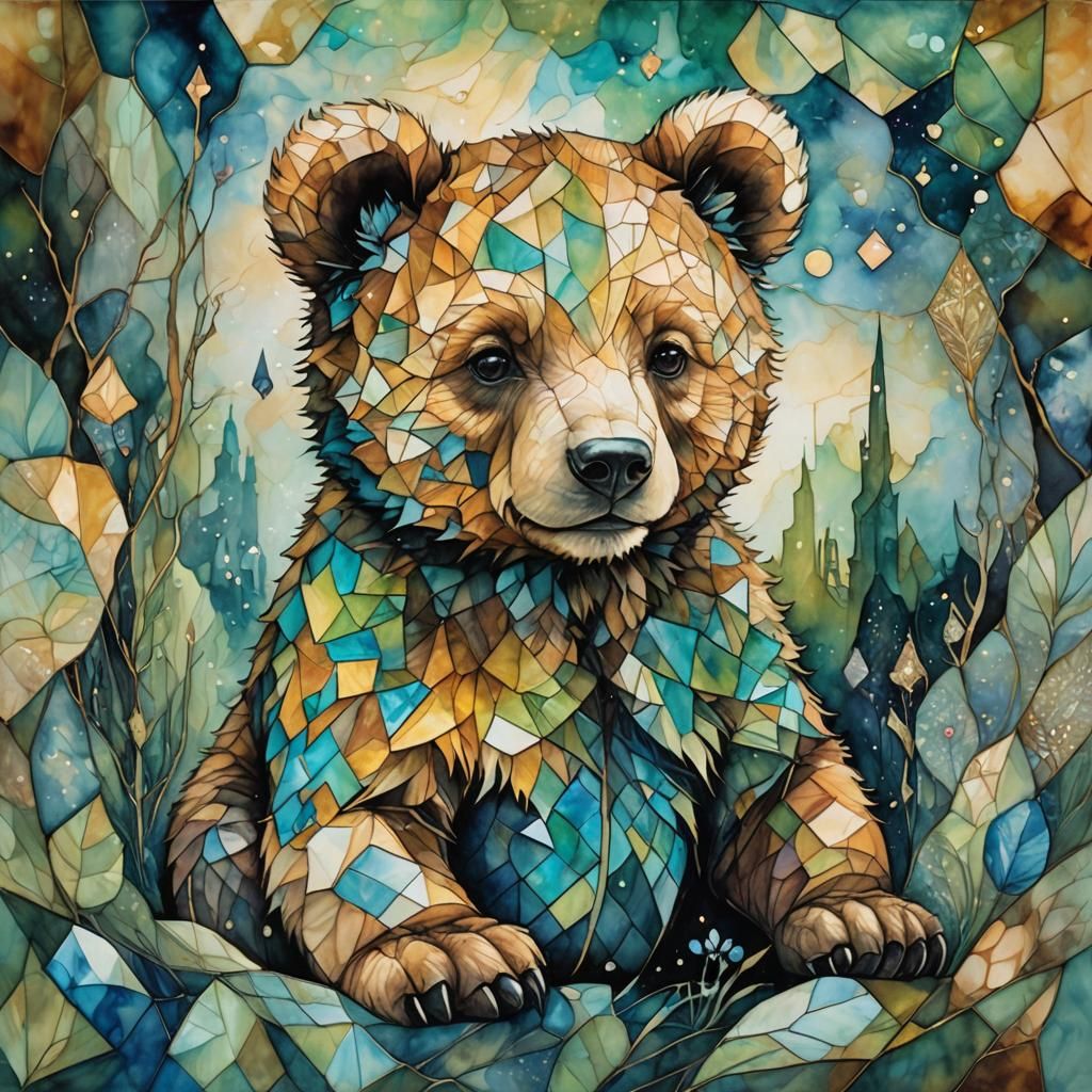 Surreal Cubist Dreamscape bear cub  by @Winter