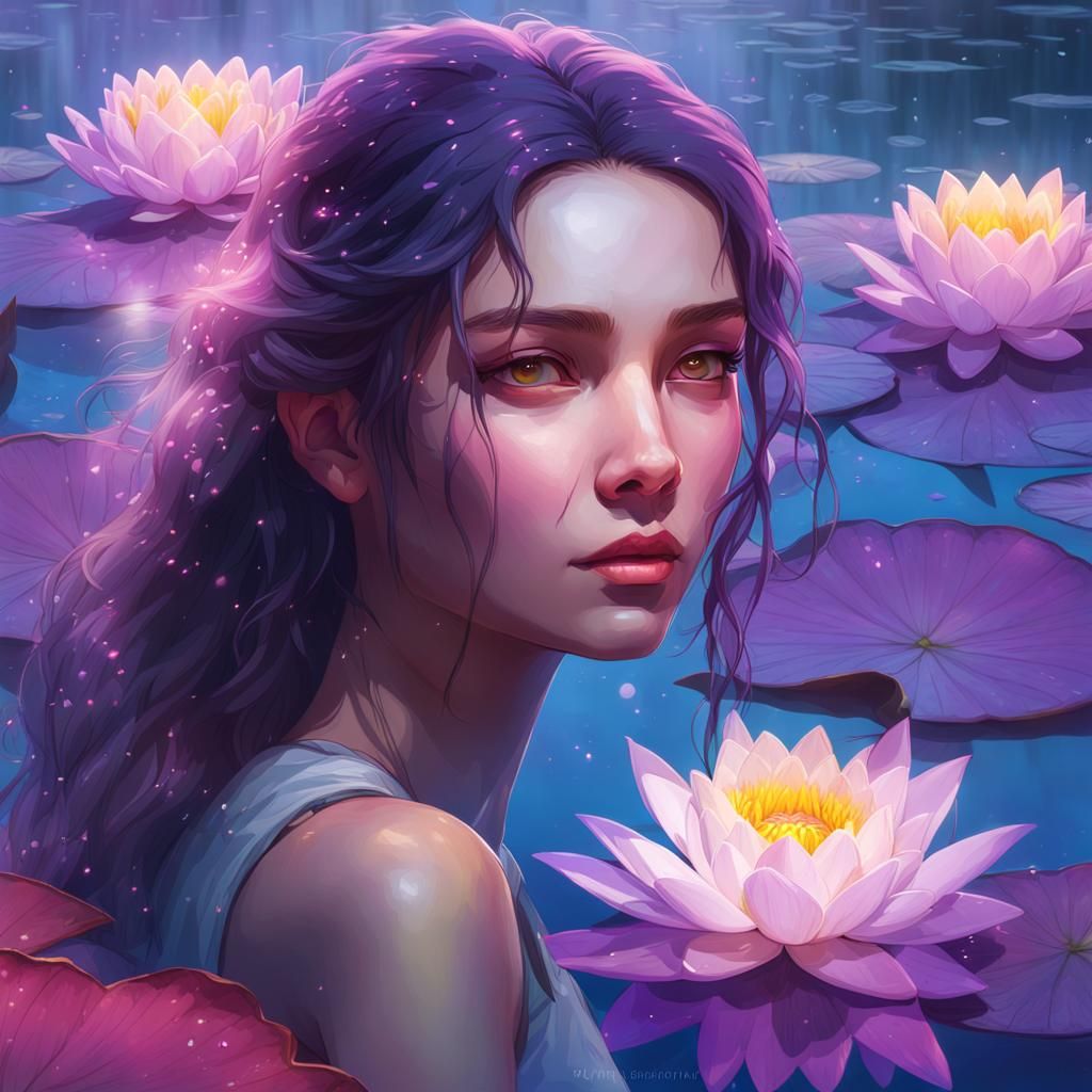 Beautiful water lily flowers on the lake colour blue, purple...