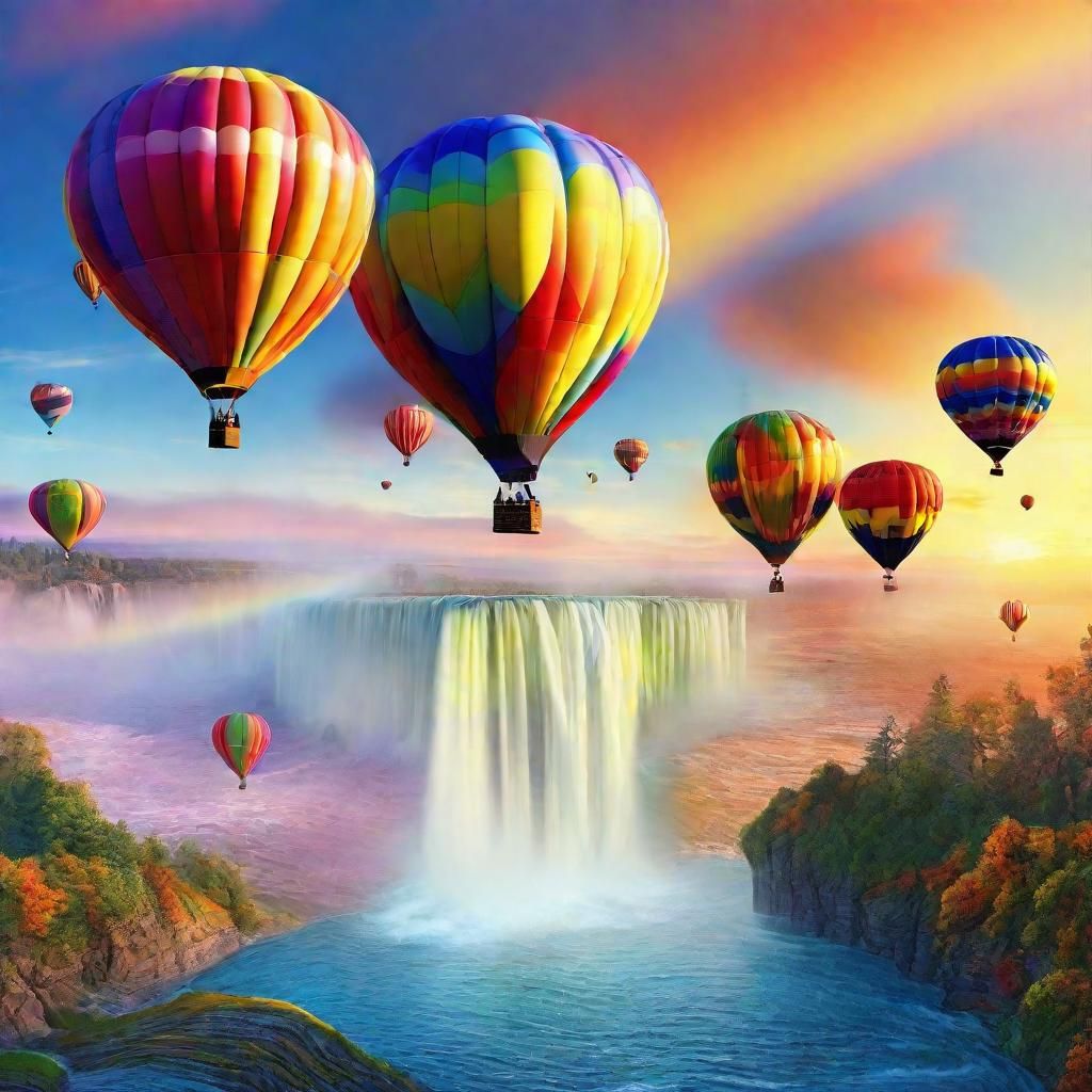 Hot Air Balloon Over Falls