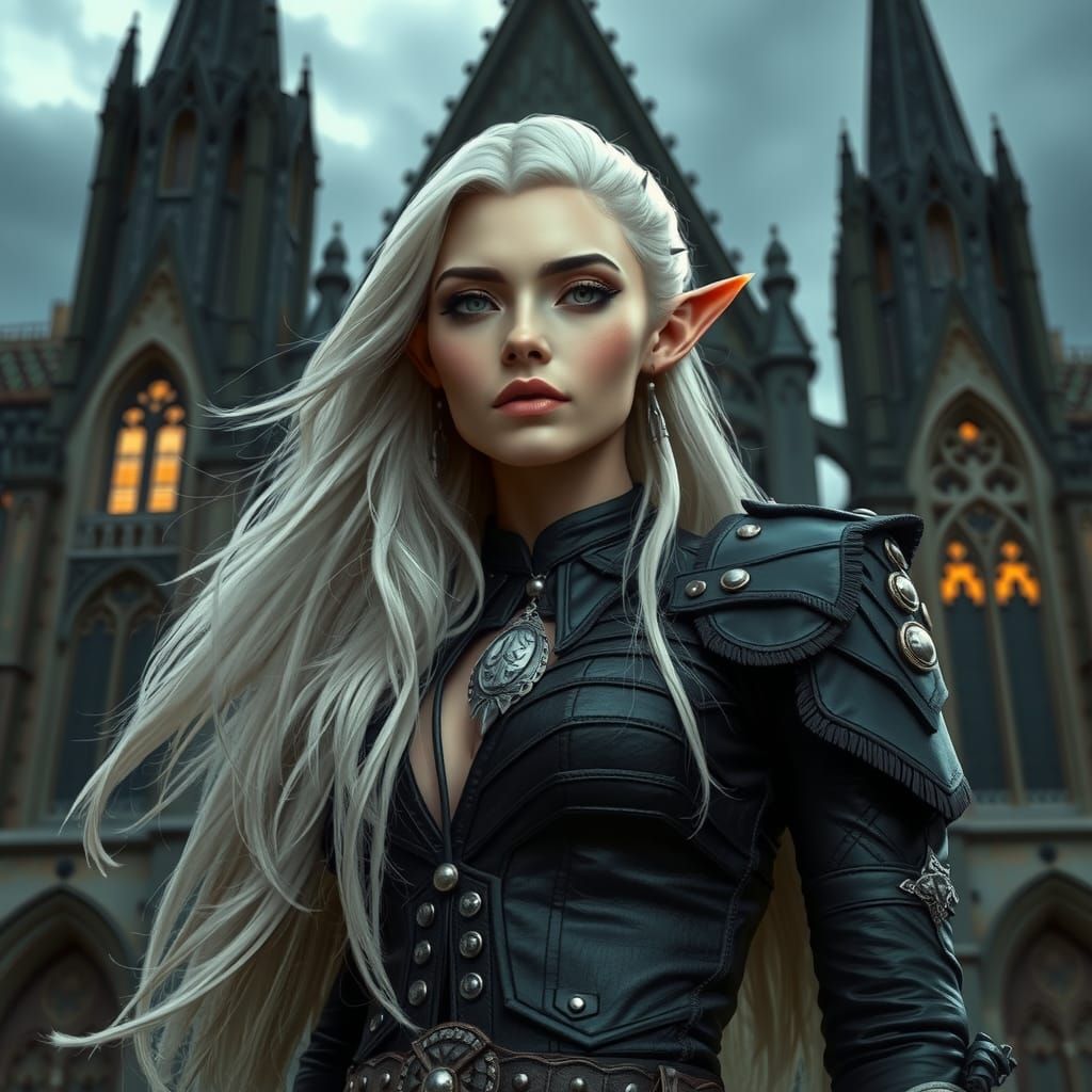 Image is a digital fantasy artwork featuring a female elf ch...