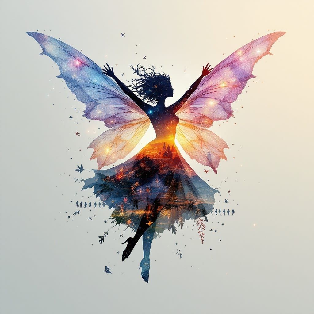 Collage art of a fairy silhouette.   by @GreenNails 