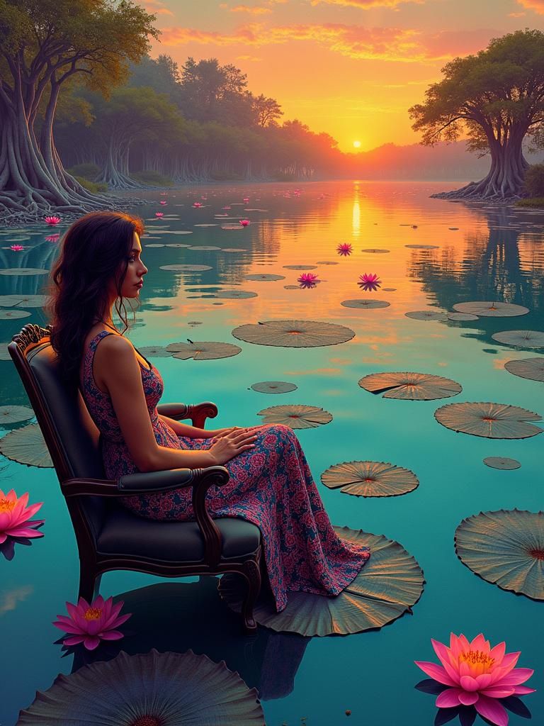 water lilies in sunset