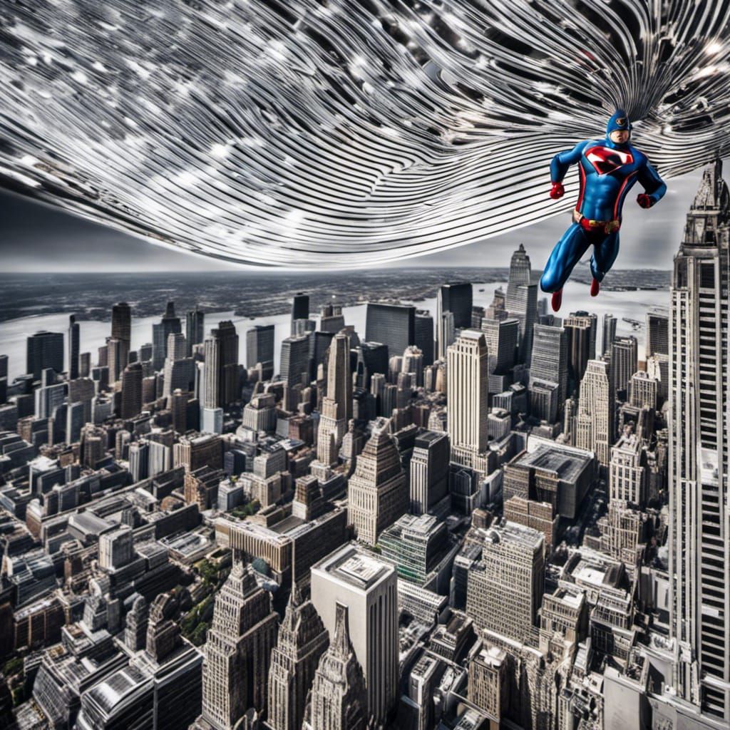 8k artistic photograph: superhero Donal Trump flying sky hig...