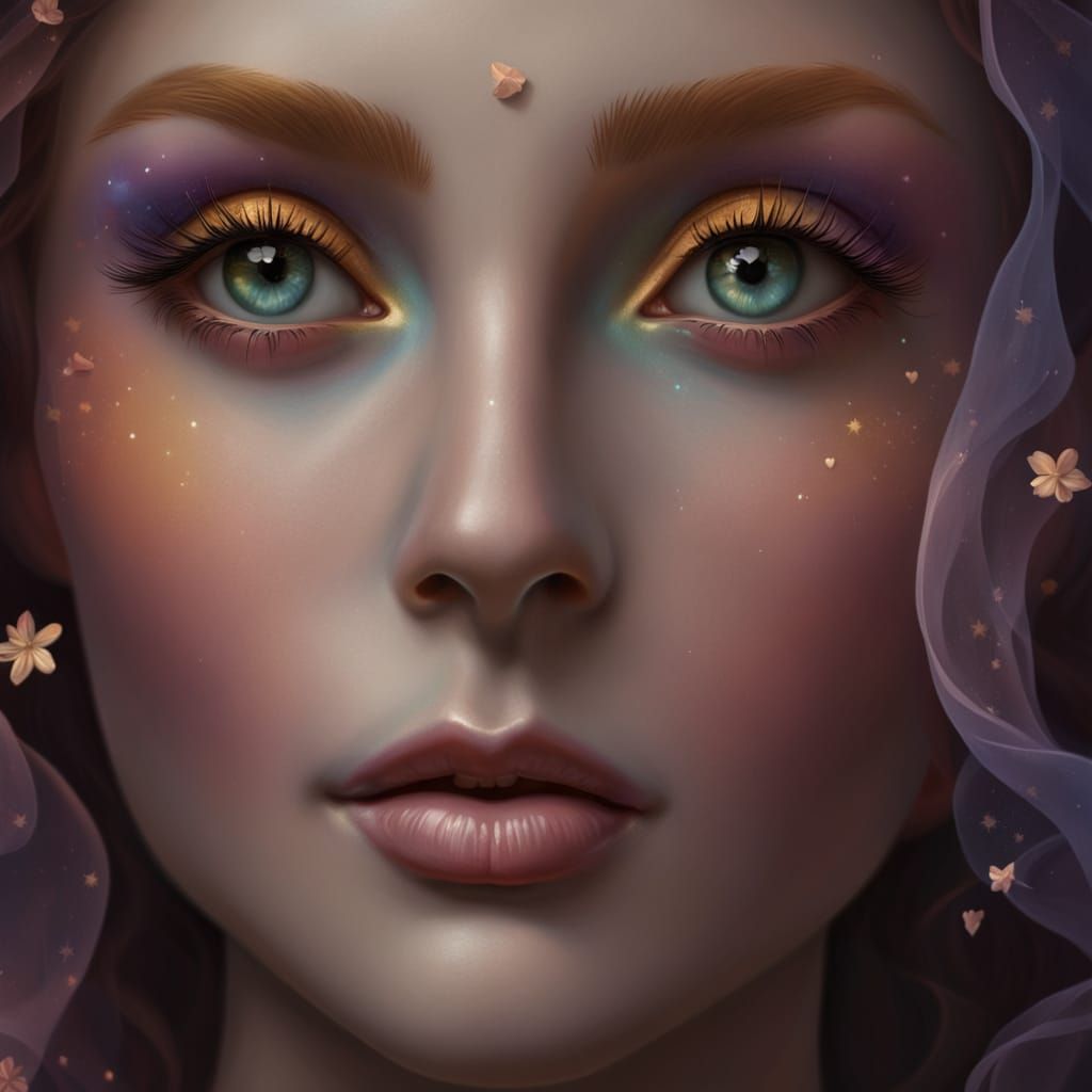 Romantic Female Portrait in Whimsical, Dreamy Style