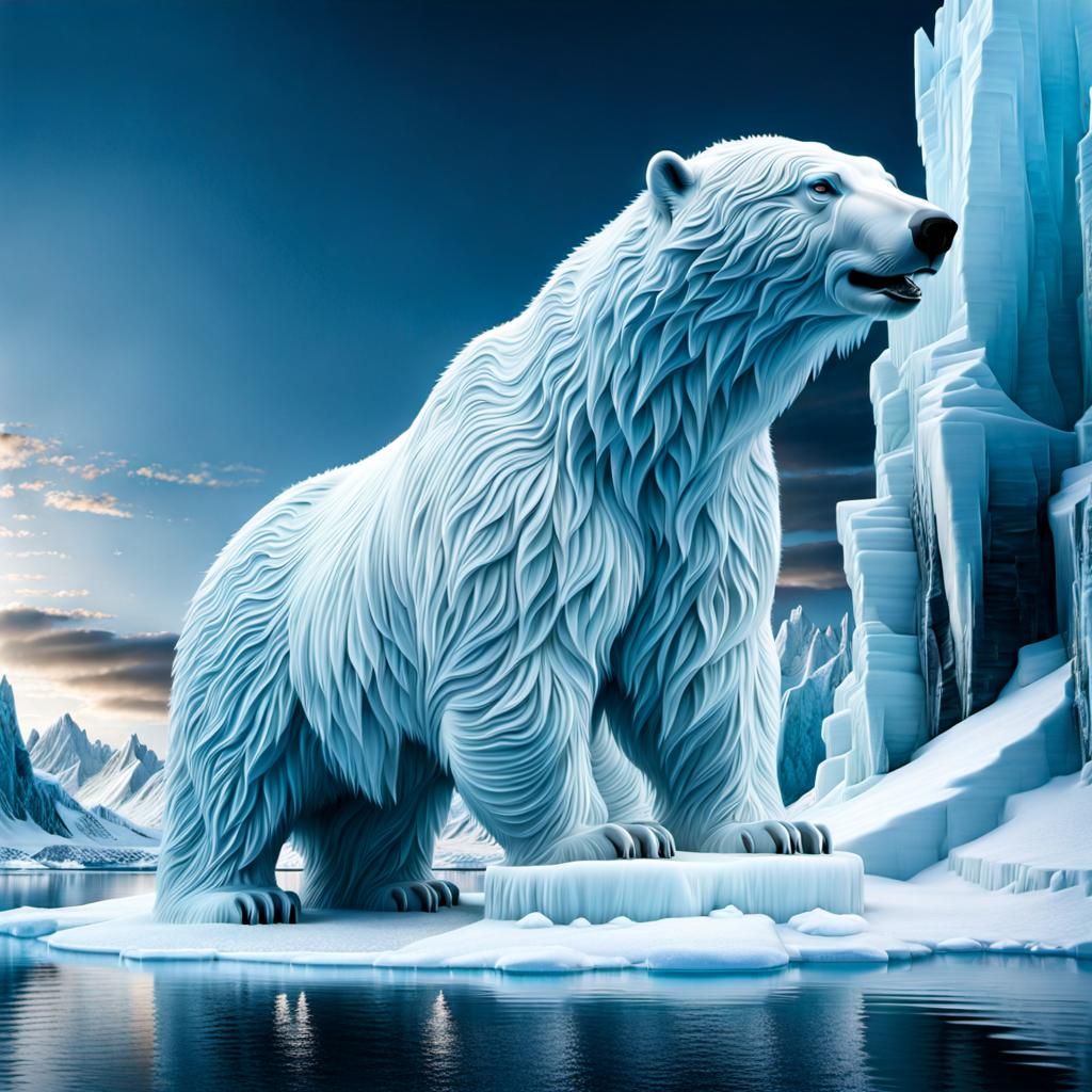 Beautiful ice sculpture "Polar Bear" Epic cinematic brilliant stunning