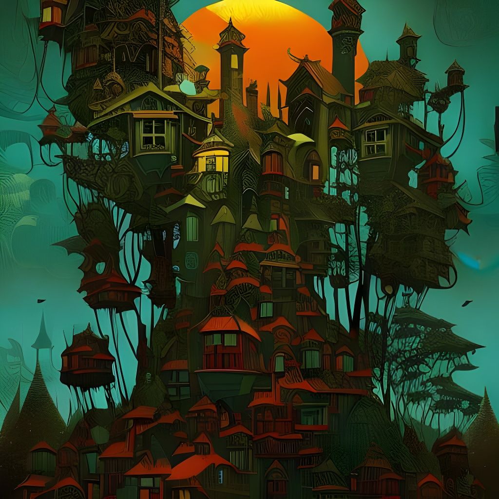 proto Halloween House under Moon - AI Generated Artwork - NightCafe Creator