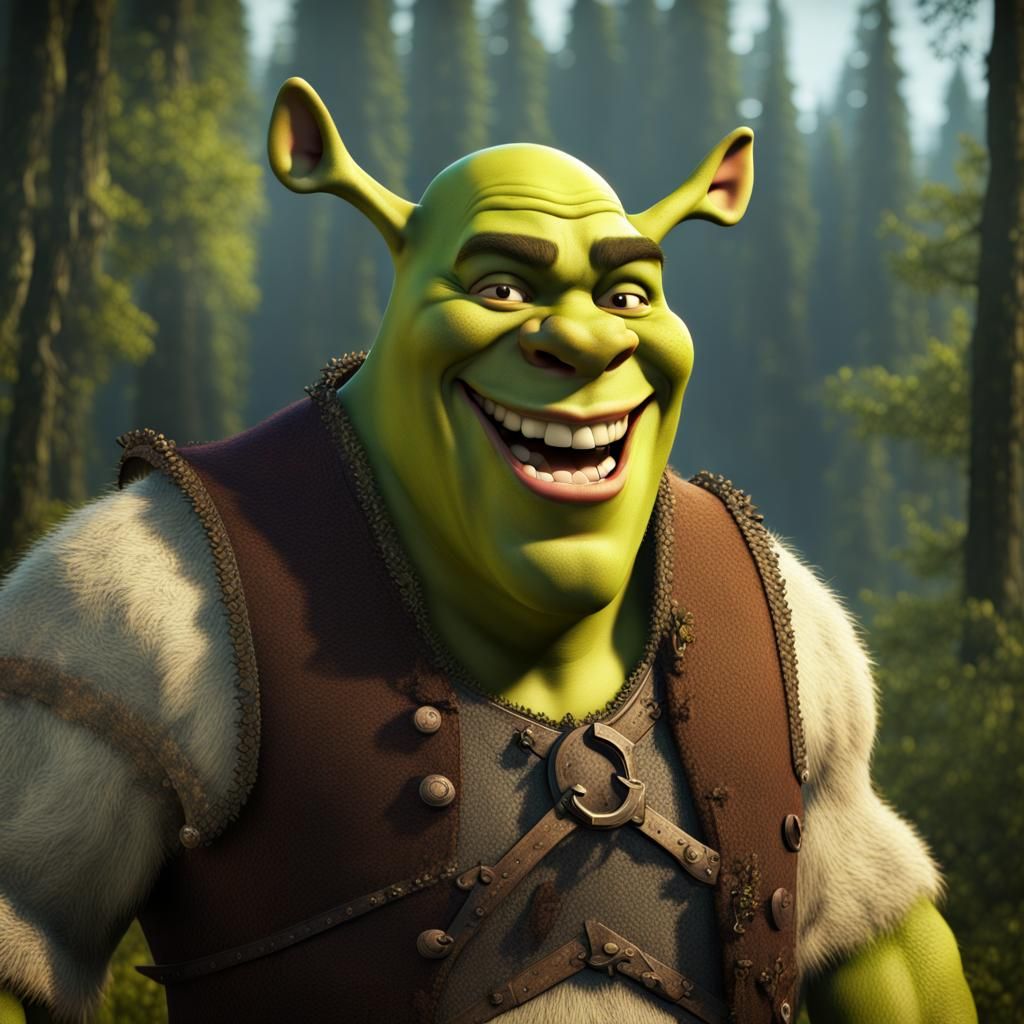 Highly detailed Shrek laughing, with the forest in the background - AI ...