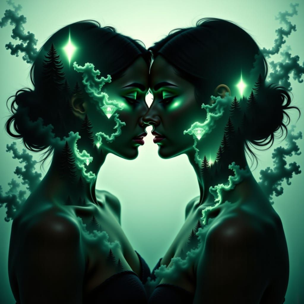 <lora:The DeXp of Red:1.0> <lora:Feeling Exposed:1.0>diamonds in a DEXP double exposure merged silhouettes transparent overlay seamless blen...