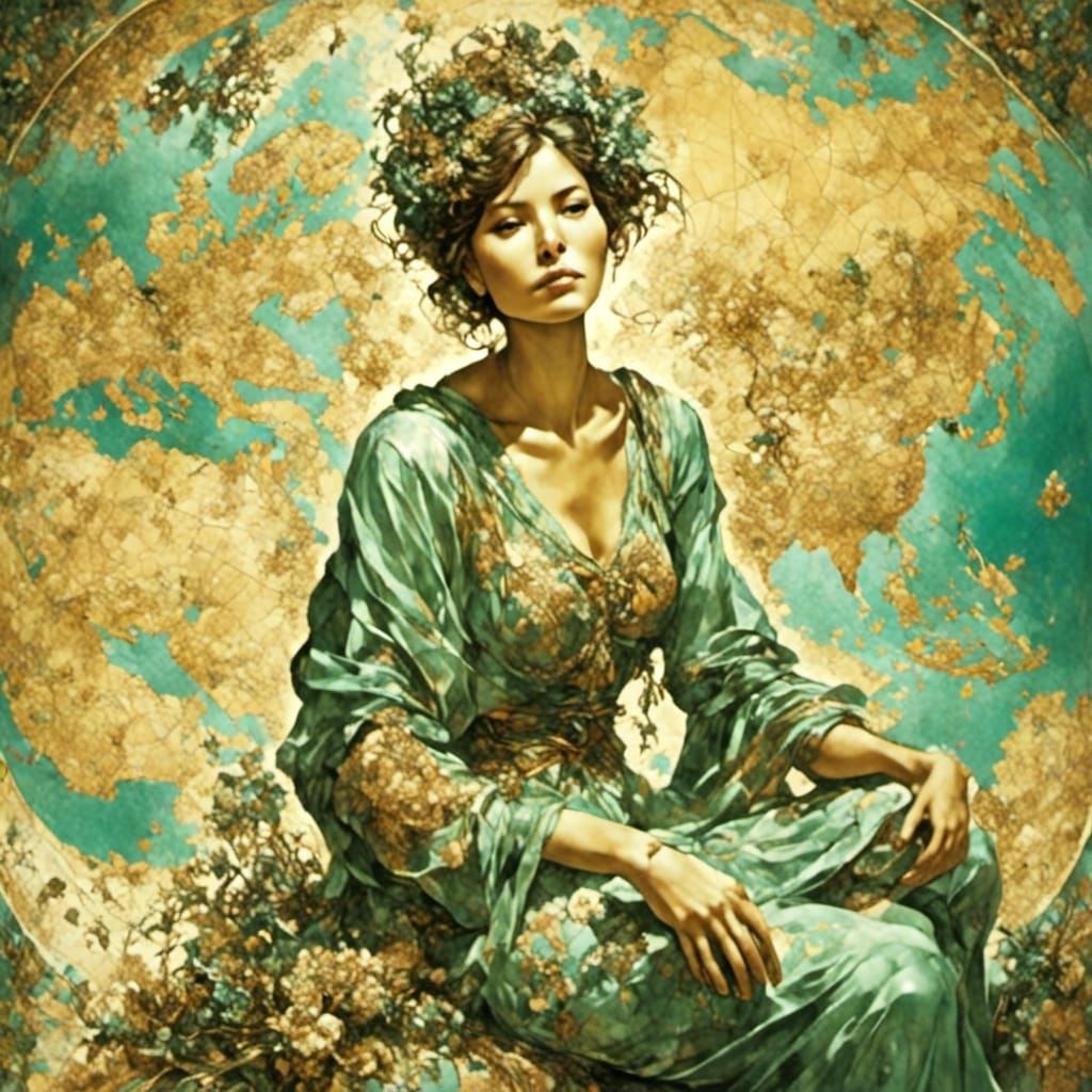 Woman on Map in Socialist Realism Style