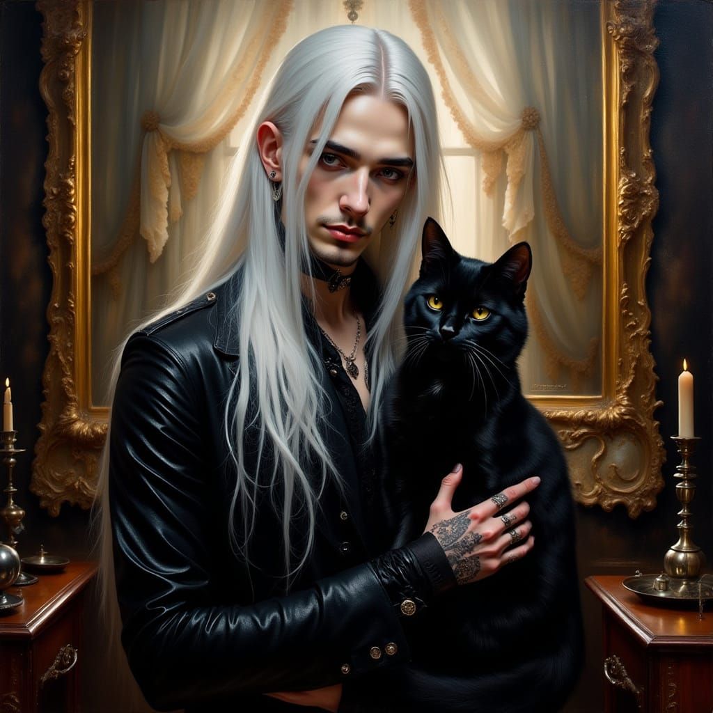 Goth man and his kitty