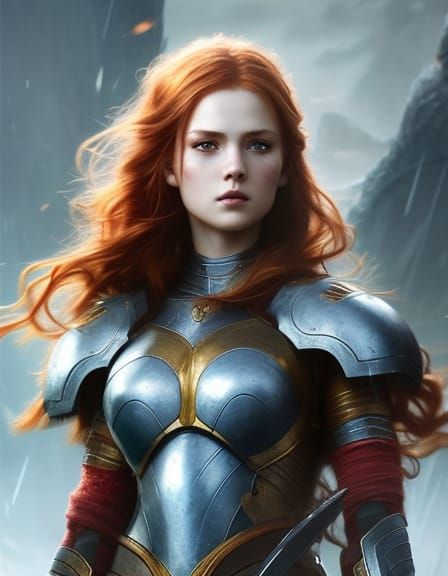 Warrior girl with wavy red hair 9