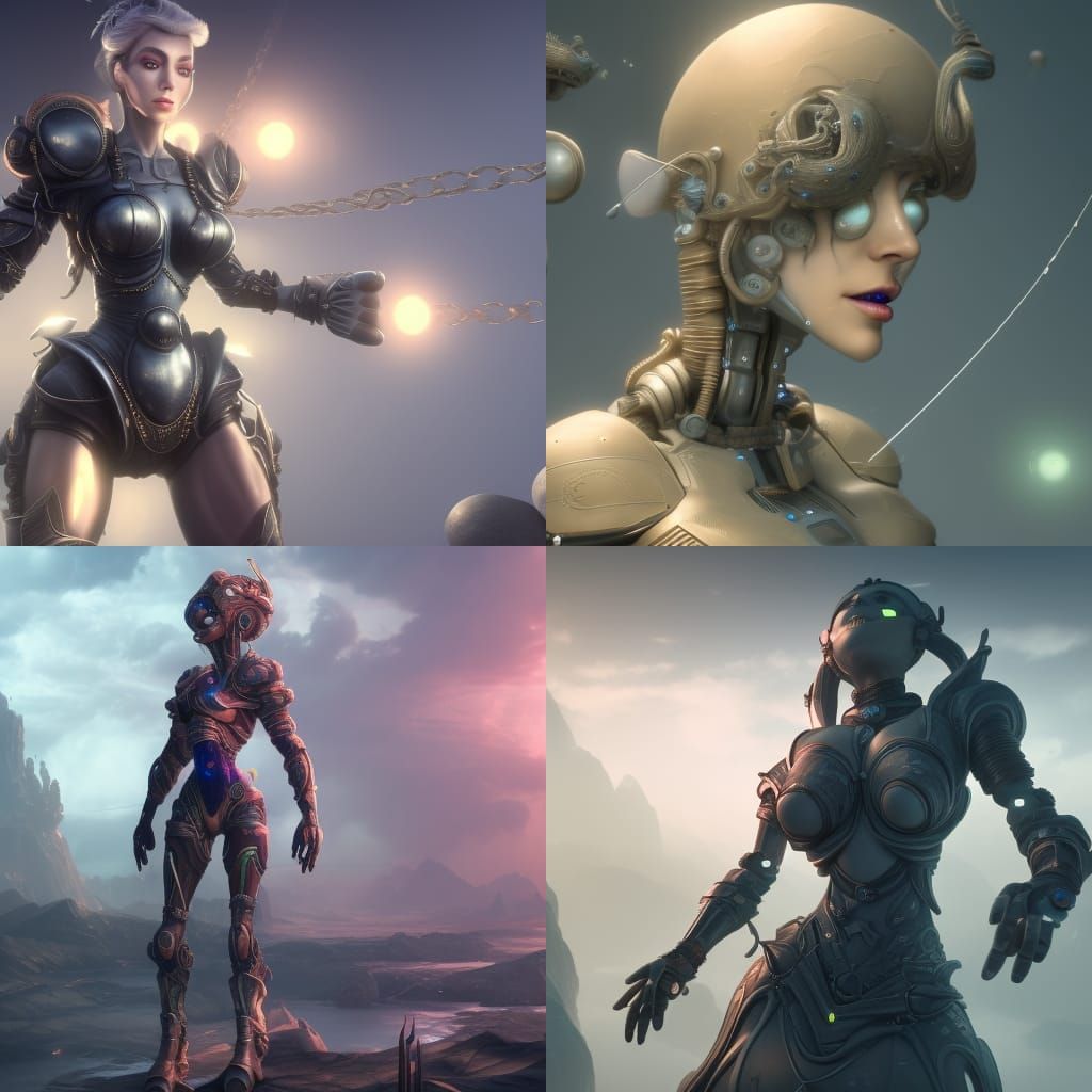 Tall Attractive Humanoid female robot android with wires att...